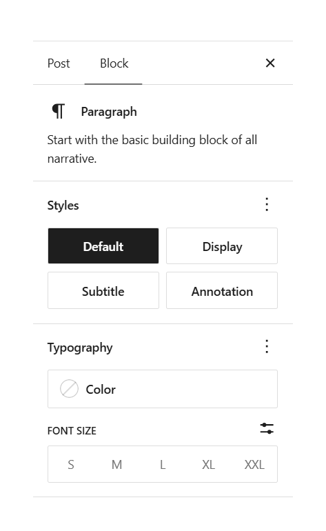 Desktop inspector showing the paragraph without the mobile Small selection