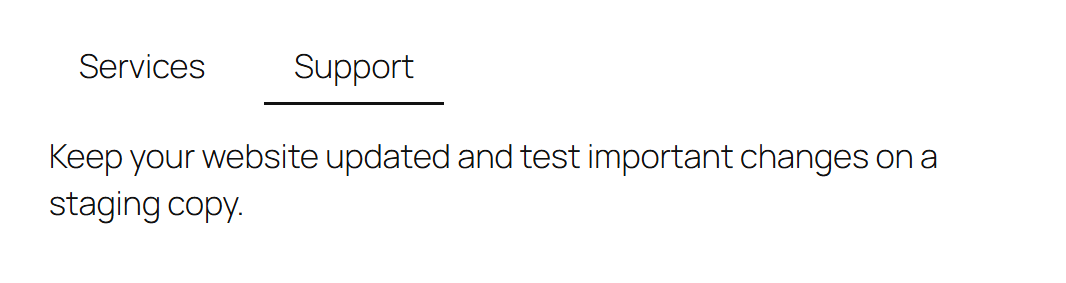 Support panel containing the website-maintenance paragraph