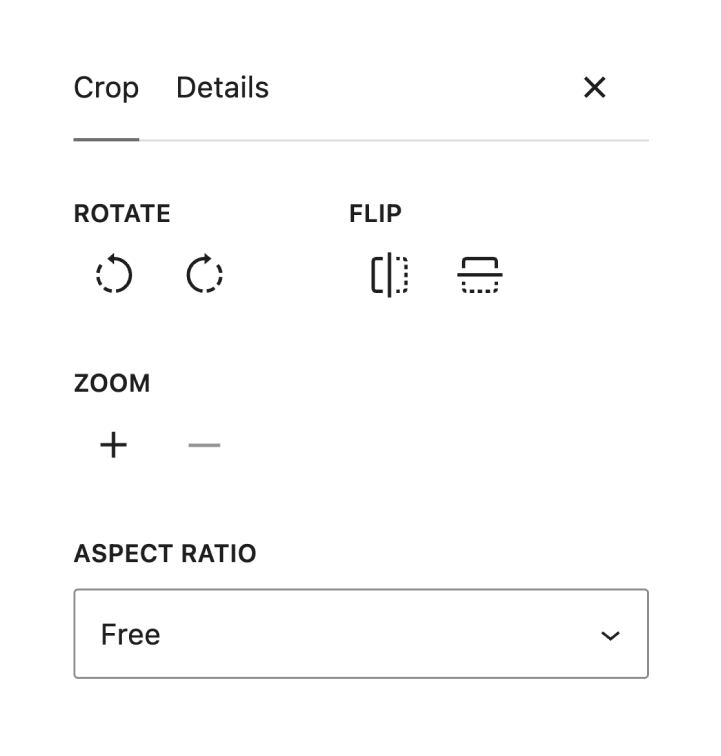 Official image-editing modal with complete crop and orientation controls