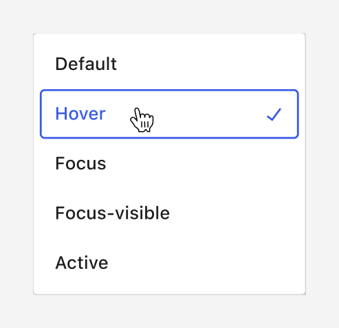 Official styling menu listing the available interaction states